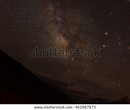 Milky way as seen from the Tibetan mountains. A clear sky without artificial light  is a great opportunity to capture the details of our galaxy, the milky way 