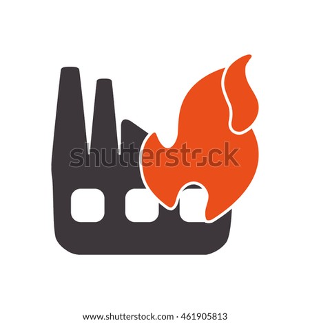 Insurance and Protection concept represented by factory on fire icon. Isolated and flat illustration