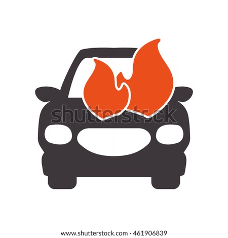Insurance and Protection concept represented by car on fire icon. Isolated and flat illustration