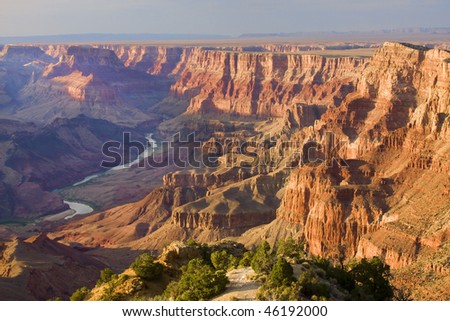 Beautiful Landscape of Grand Canyon from Desert View Point with the Colorado River visible during dusk Royalty-Free Stock Photo #46192000
