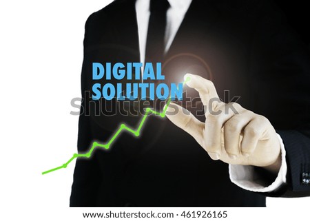 businessman hand pointing at graph and digital solution copy can be used for presentation