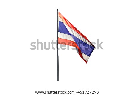 Movement the Thailand flag and pole isolated background.