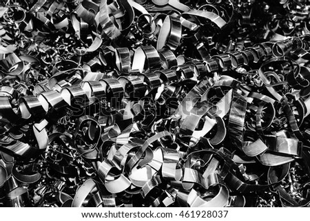 Scrap metal shavings swirls in high contrast black & white style