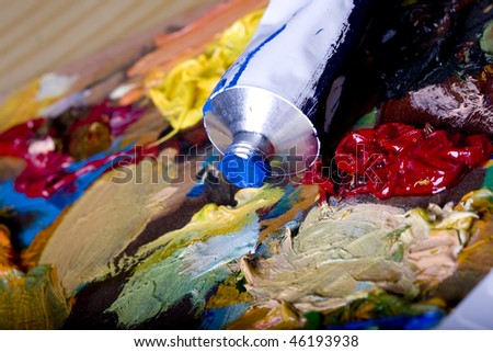 Painting palette and paint in tube