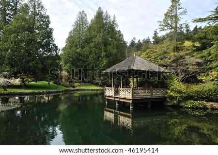 historic garden pond in hatley castle, colwood, british columbia, canada