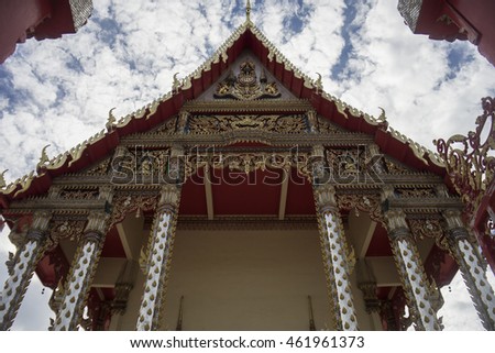 thai temple with blue sky and clouds in background ,wat klong wan worawihan in prachaupkhirikhan province,thailand,selective focus,natural color picture style