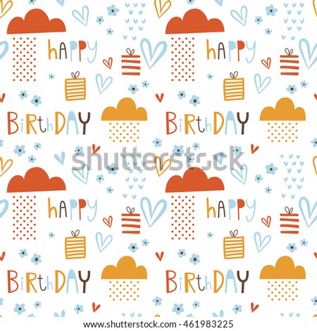 Seamless vector pattern with birthday theme design. Creative Hand Drawn textures for birthday, anniversary, party invitations, scrapbook, print on T-shirts and bags. Vector illustration.
