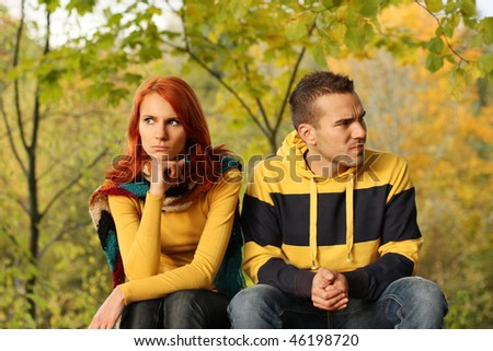 Young pair quarrel in park Royalty-Free Stock Photo #46198720