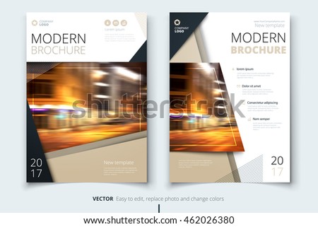 Biege Annual report  design. Corporate business template for brochure, catalog, magazine. Layout with bright color and abstract city photo placeholder. Leaflet, poster, flyer or banner concept