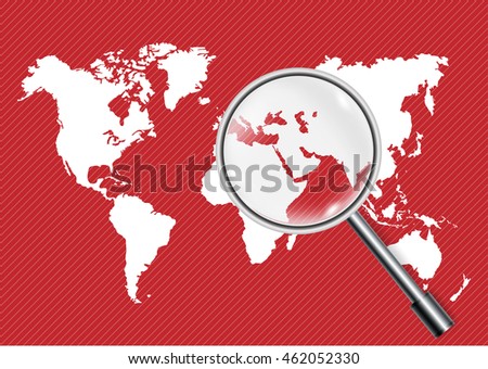 maps of the Earth's with Magnifying glass. Vector illustration
