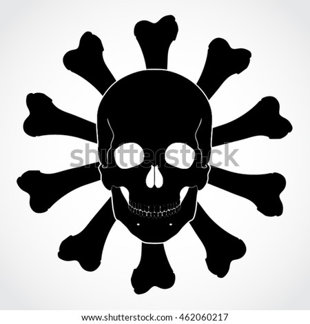 silhouette skull with bones / vector illustration