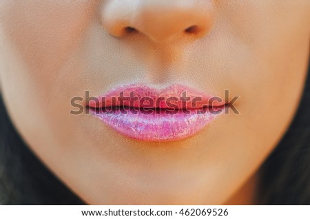 Woman of the Korean race, close. Pink shadows, beautiful eyes. Make-up