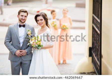 Happy bride and groom on their wedding