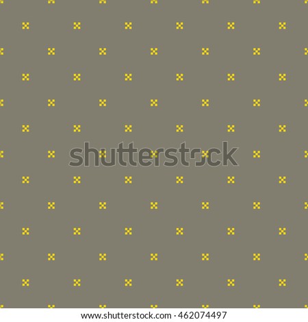 Seamless gray and yellow pixel cross textile pattern vector