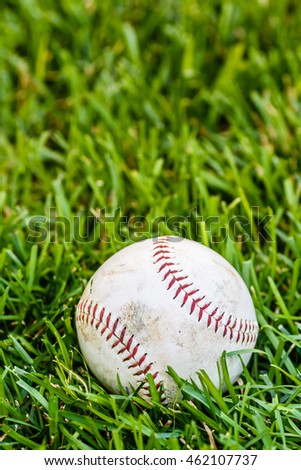 Close up baseball on the green grass background/Selective focus