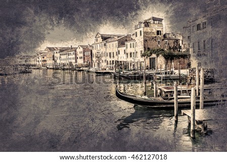 Beautiful colorful image of a canal in Venice . Vintage painting, background illustration, beautiful picture, travel texture
