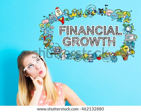 Financial Growth concept with young woman in a thoughtful pose