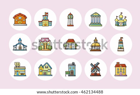 Colorful building icons set,eps10