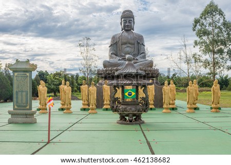 The Buddhist temple with giant Buddha statue in  Foz do iguacu, Brazil. Royalty-Free Stock Photo #462138682