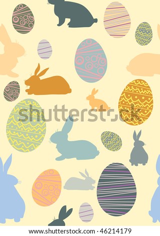 Pattern with eggs, chicken, rabbits. Vector illustration