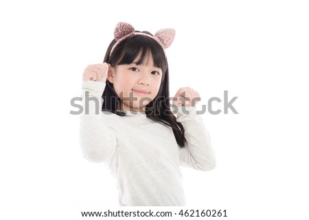 Portrait of beautiful Asian girl with cat ears on white background isolated