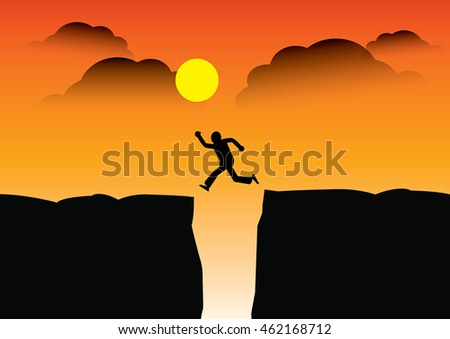 Vector silhouette of a man who jumps over rocks.