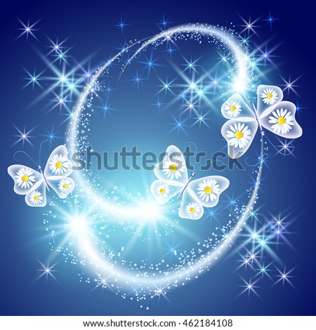 Butterfly with glowing firework and sparkle stars