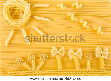 abstract solar picture of Italian pasta surface close up top view