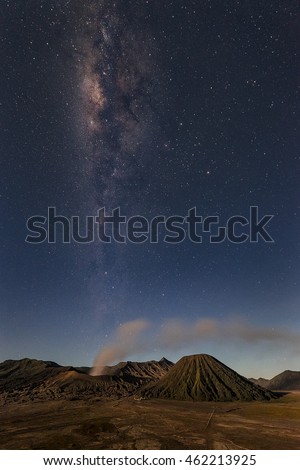 Beautiful milkyway on a night sky.Long exposure photograph at "Mt Bromo, Indonesia". ( Visible noise due to high ISO, soft focus, shallow D.O.F, slight motion blur)