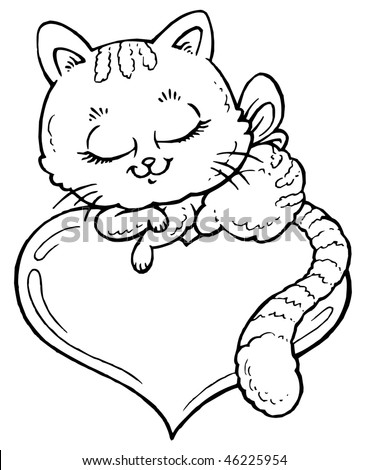Cat and Heart - Coloring