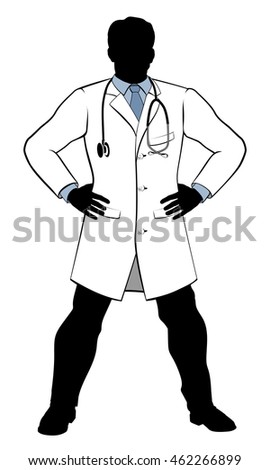 A heroic looking doctor in silhouette in hero pose