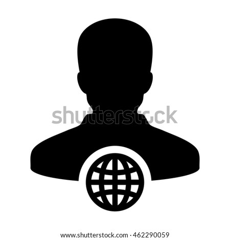 Internet Website Network Icon Vector Person With Globe Business Man Profile User Avatar in Glyph Vector illustration