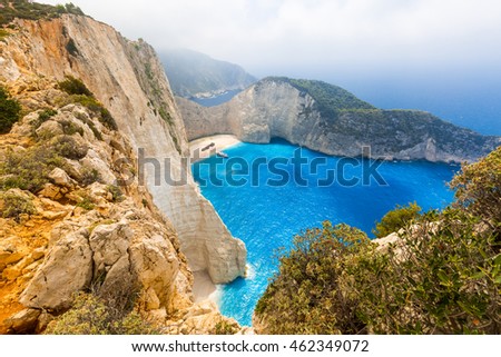 Navagio beach with shipwreck on Zakynthos island in Greece. Summer travel holiday vacation background.