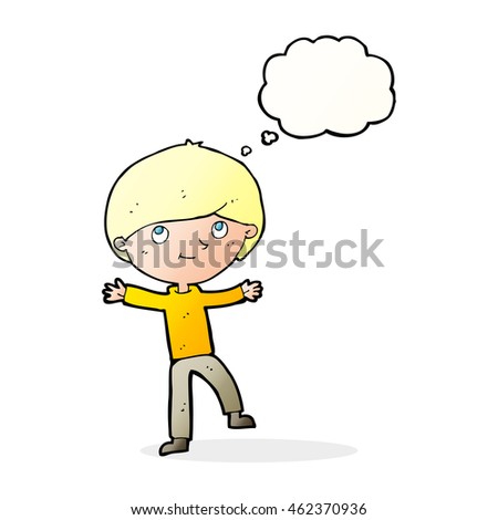 cartoon excited boy with thought bubble