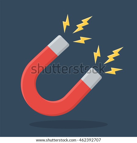 Red horseshoe magnet sign. Magnetism, magnetize, attraction concept. Flat design icon. Vector illustration on dark background with drop shadow Royalty-Free Stock Photo #462392707