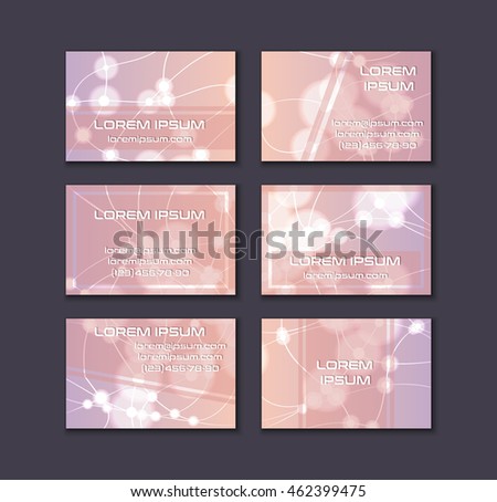 Business card collection. Abstract shining glow decorative elements with transparent layout. Front and back page.