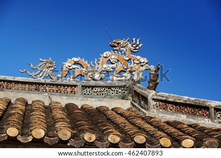 roof dargon on Tomb of Tu Duc emperor in Vietnam