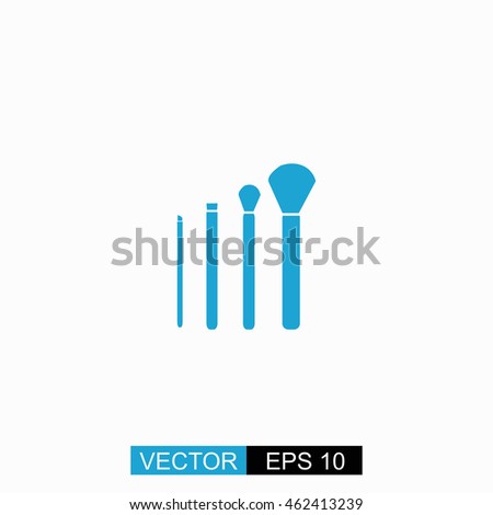 Make-up brushes vector. Isolated blue icon on white background.