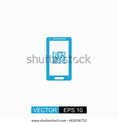 Qr code in mobile vector. Isolated blue icon on white background.
