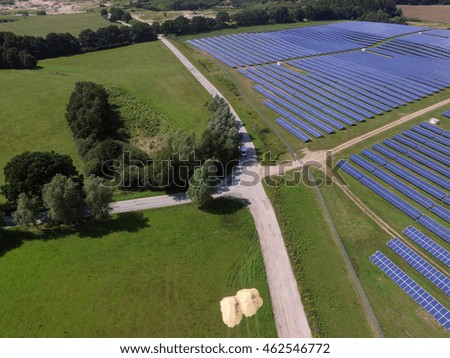 Aerial view of Solar panels Photovoltaic systems in germany