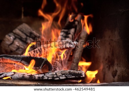 Hot red charcoals in bonefire