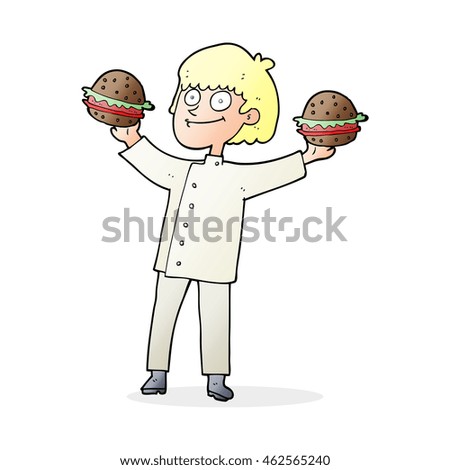 freehand drawn cartoon chef with burgers