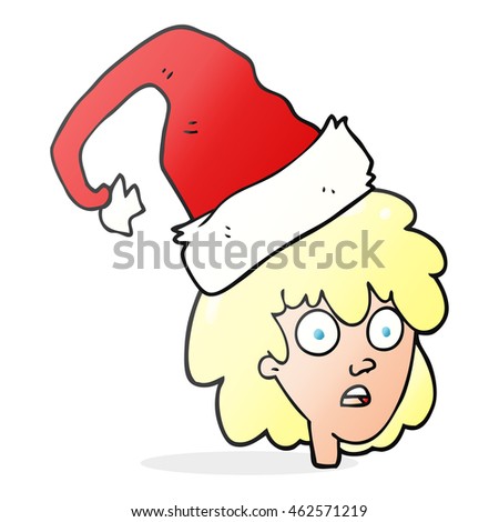 freehand drawn cartoon woman wearning santa hat