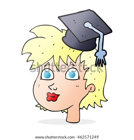 freehand drawn cartoon woman wearing graduate cap