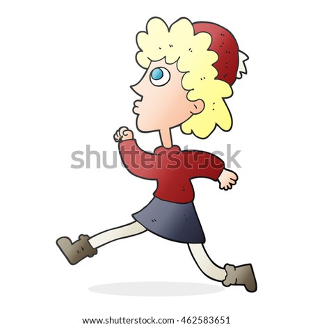 freehand drawn cartoon running woman