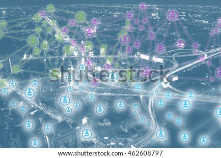 City scape and network connection concept.