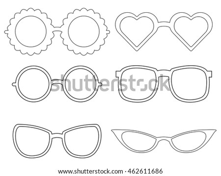Set of contours of sunglass. Fashion elements. Sunglasses different species. Vector element for your creativity