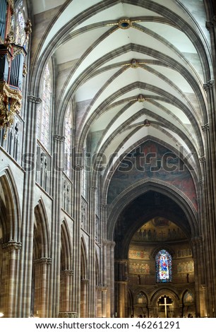 Strasbourg (Bas-Rhin, Alsace, France) - Interior of the ancient cathedral, in gothic style