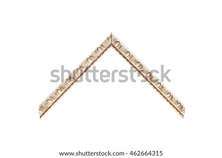 wooden frame or baguette isolated on white background. Corn part. Gold plated brown wood