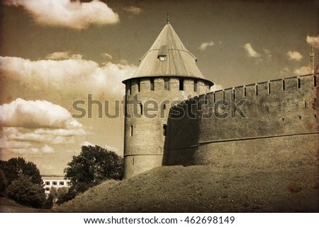 Vintage Photo Tower Novgorod Kremlin